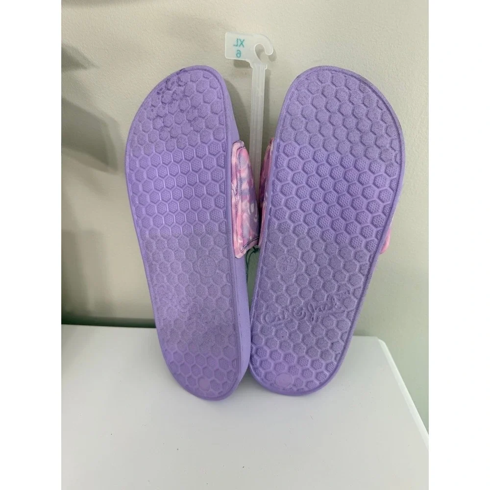 Cat & Jack Slide Sandals Girls XL 6 Purple Pink Camo Adjustable NWT